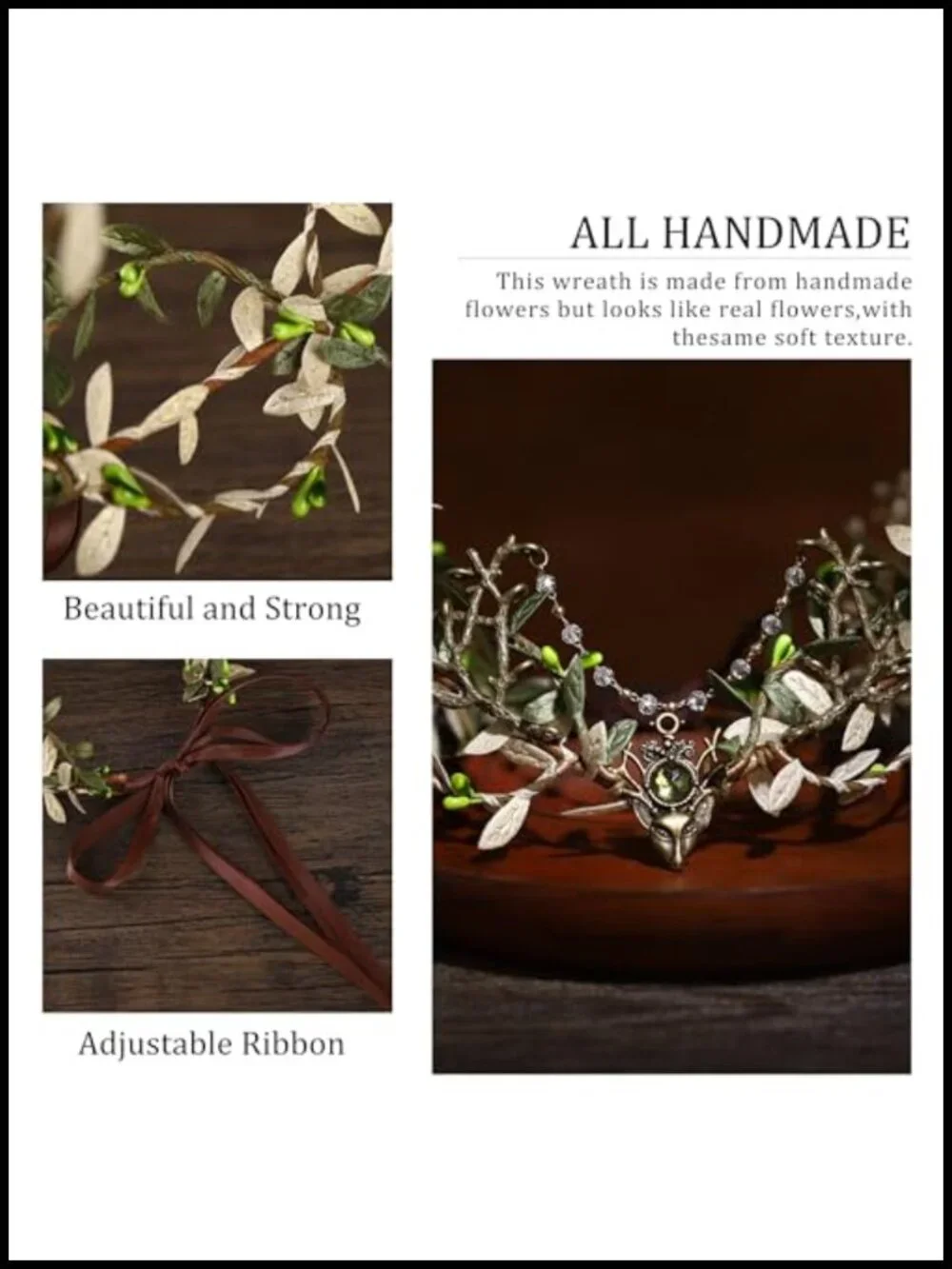 Handmade Forest Leaf Crown Elf Woodland Headpiece with Rhinestone Tassel for